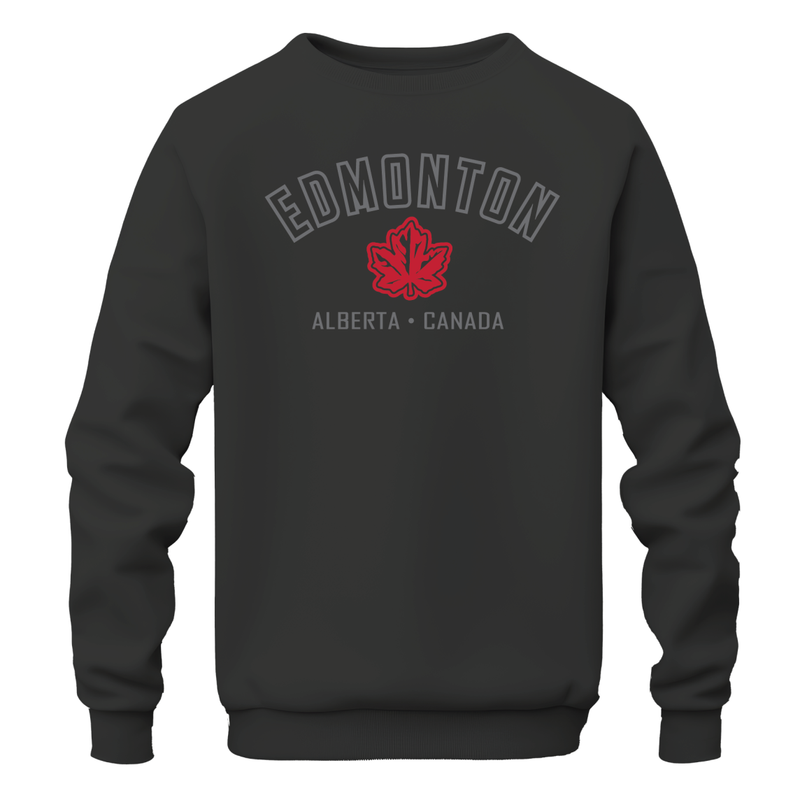 OCG Edmonton Sweatshirt with Full Front Embroidered Town and Maple Leaf on Black