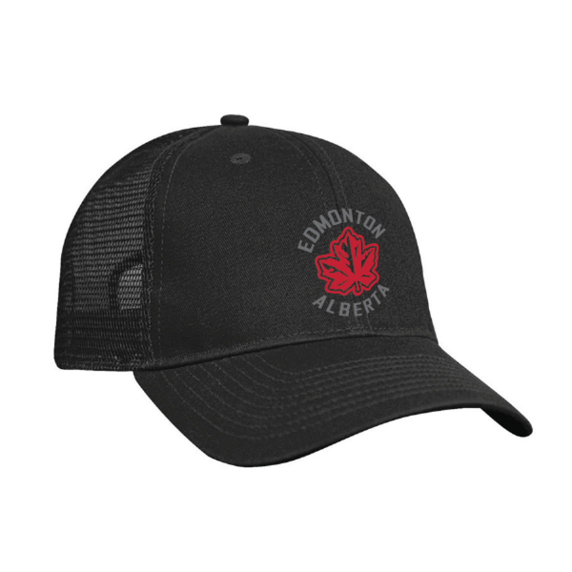 Embroidered OCG Edmonton Maple Leaf Alberta Truckers Cap in Black